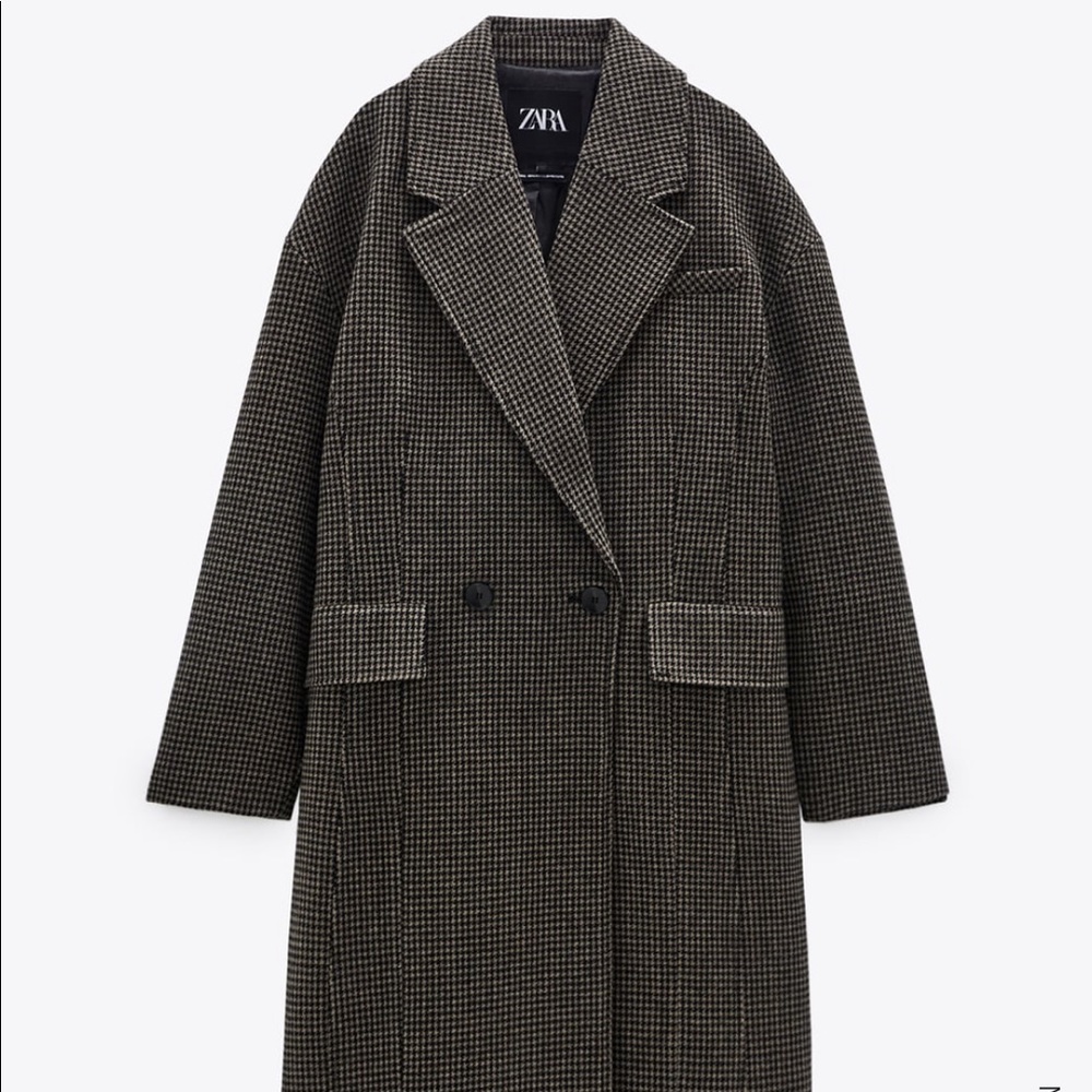 Zara houndstooth wool blend coat
